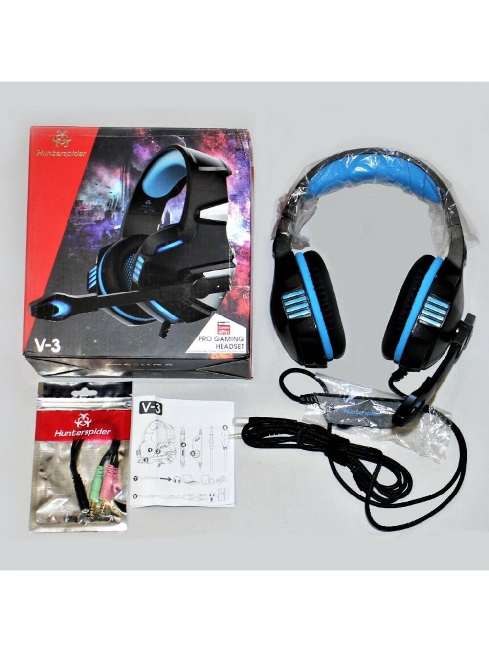 Hunterspider V-3 Black Blue Mobile PS4 Xbox One Pro Gaming Wired Ear Cup Headset